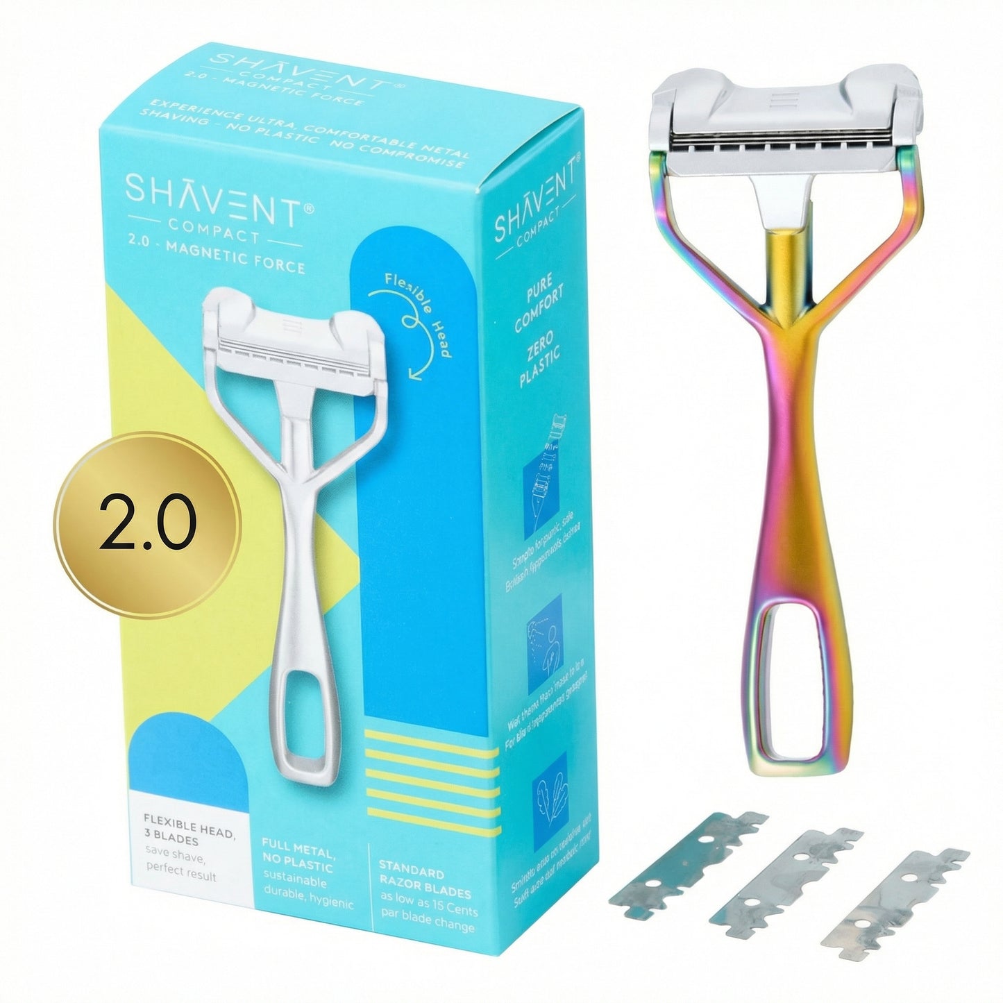 Shavent Safety Razor Single Edge Compact 2.0 Magnetic Rainbow