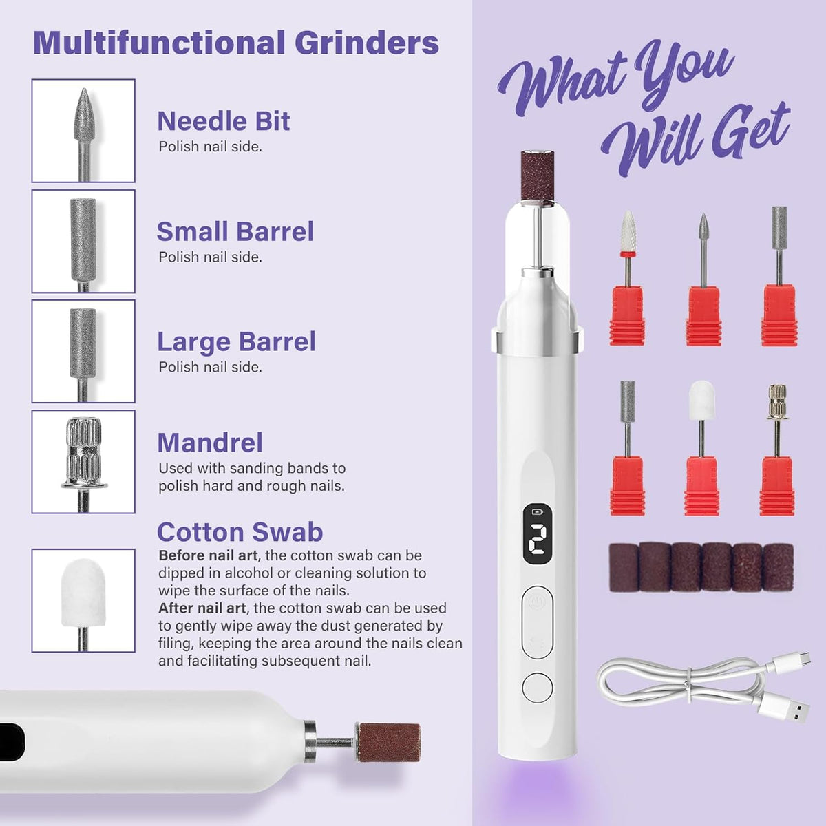 NBHS 2-in-1 Portable Nail Drill Kit with UV/LED Lamp – Rechargeable Tool
