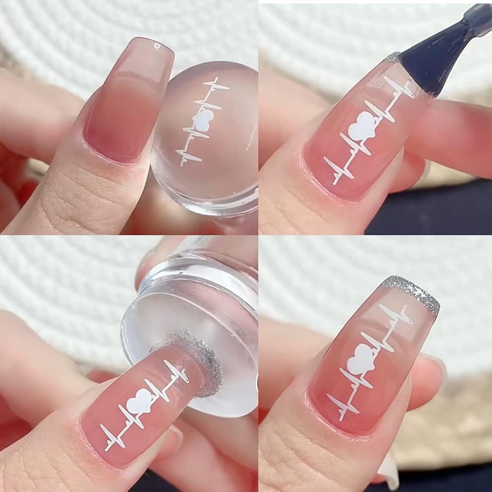 NBHS 12-Piece Nail Stamper Kit – Clear Silicone Stampers with Scrapers