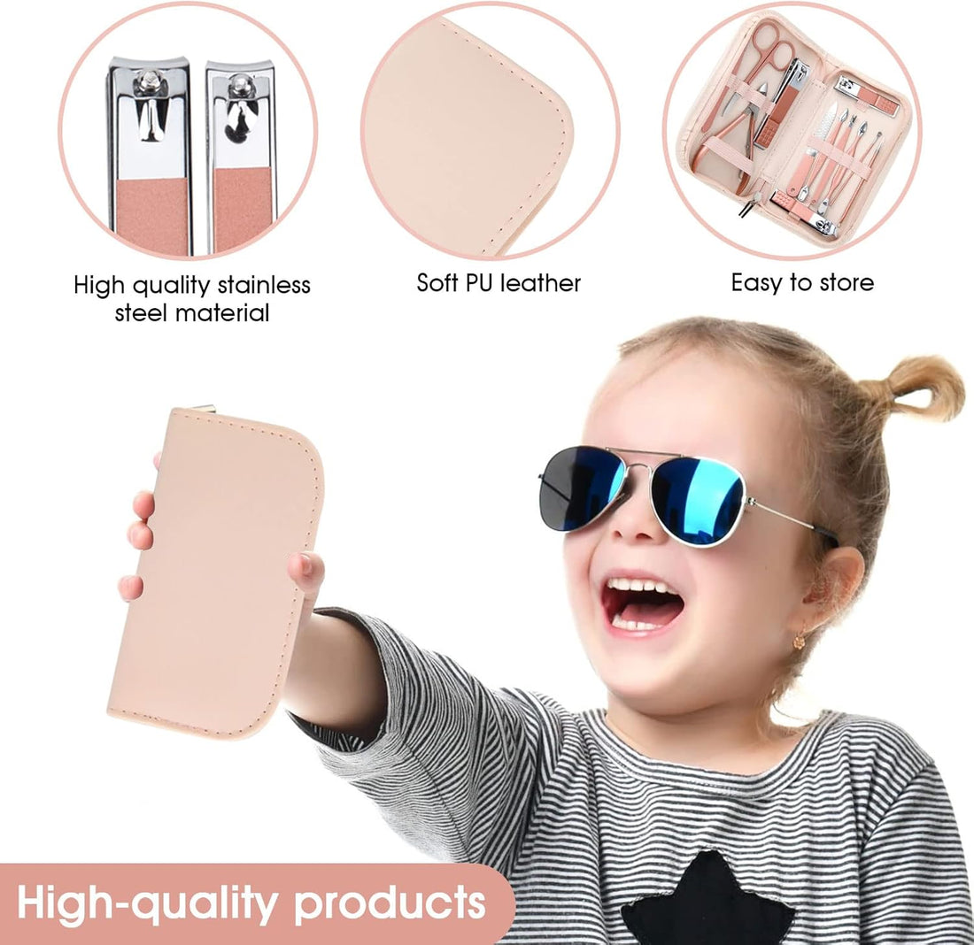 NBHS Rose Gold 12-in-1 Manicure Set – Beauty Kit with Pink Leather Case