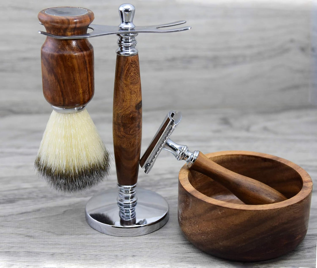 NBHS Safety Razor Shaving Kit – Stainless Steel Razor & Brush Men’s Gift Set
