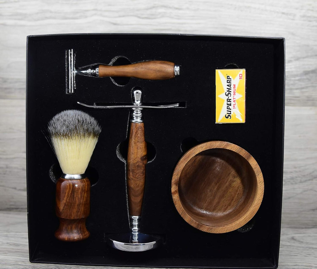 NBHS Safety Razor Shaving Kit – Stainless Steel Razor & Brush Men’s Gift Set