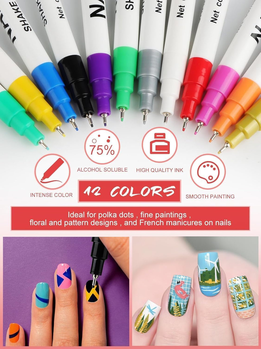NBHS 12-Color 3D Nail Art Pens Set – Graffiti Dotting & Liner Pen Kit