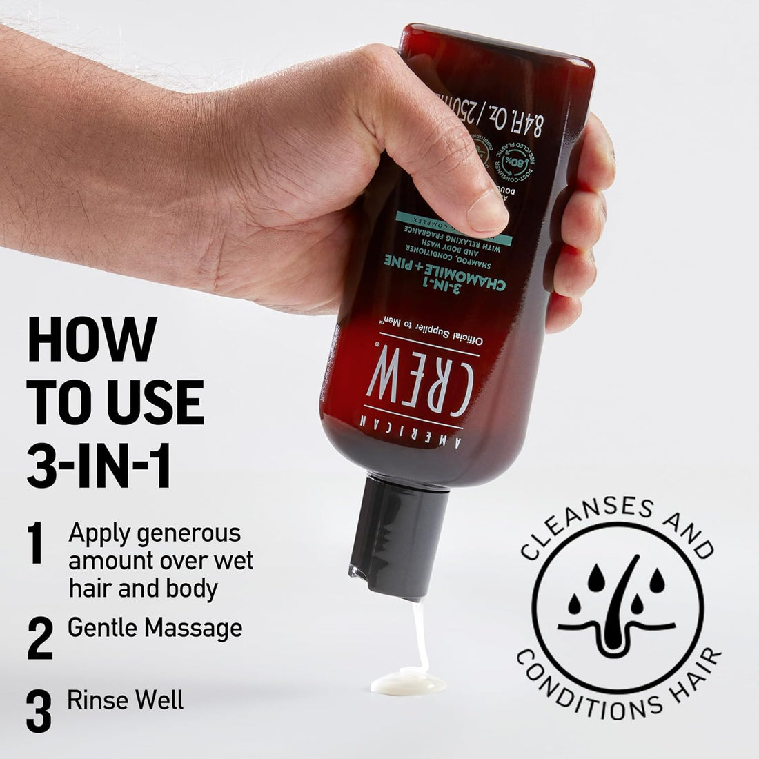 American Crew 3-in-1 Shampoo, Conditioner and Body Wash Chamomile and Pine, 450 ml