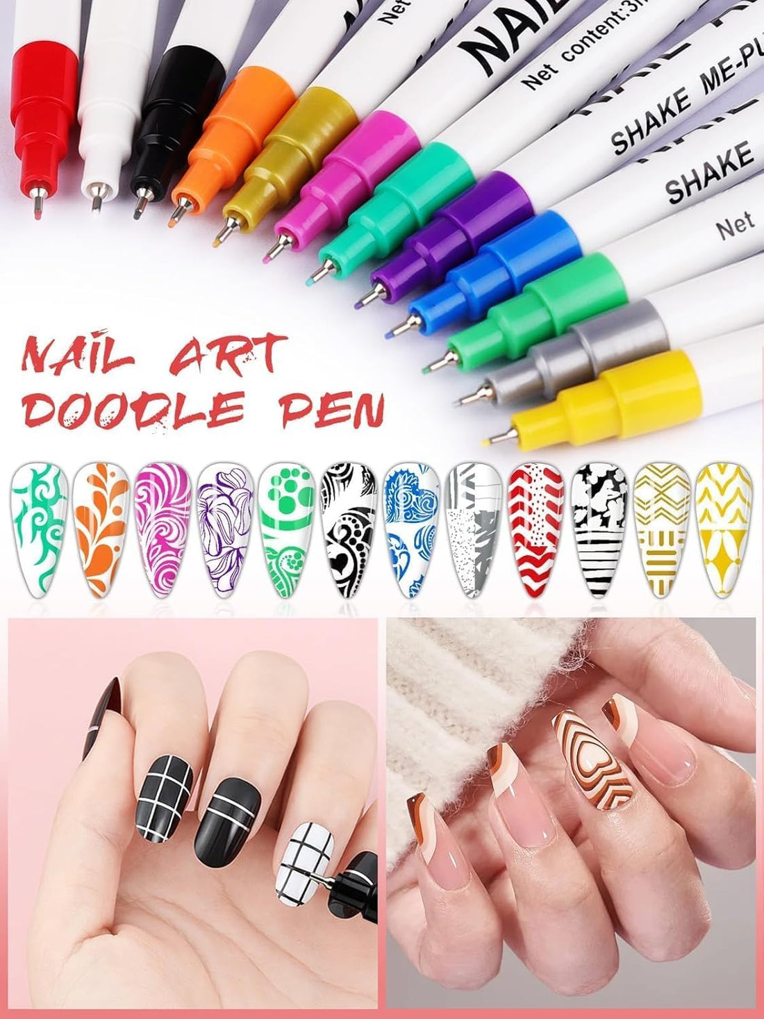 NBHS 12-Color 3D Nail Art Pens Set – Graffiti Dotting & Liner Pen Kit
