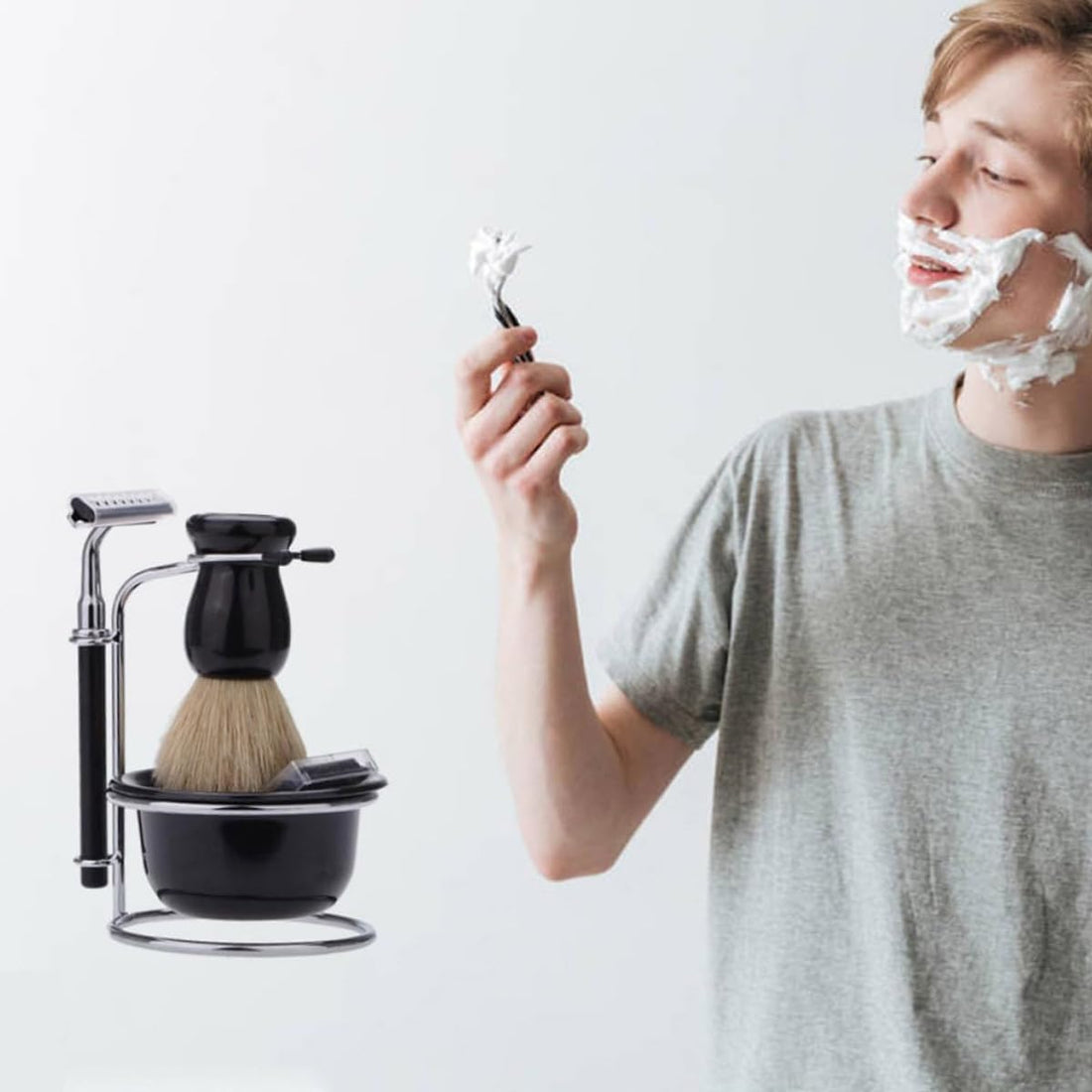 NBHS 5-Piece Wet Shaving Kit – Safety Razor, Brush, Bowl & Stand Gift Set