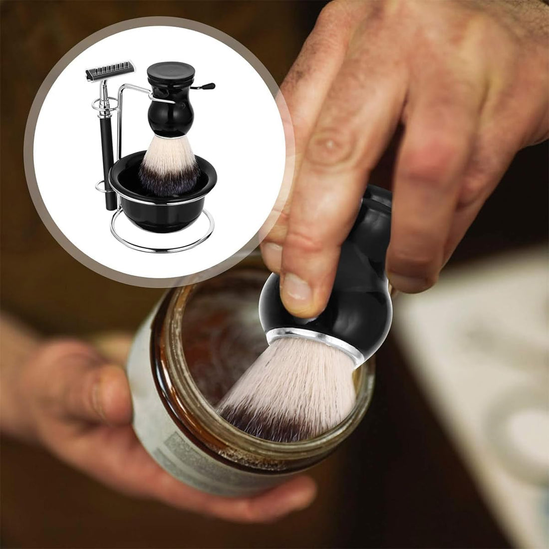 NBHS 5-Piece Wet Shaving Kit – Safety Razor, Brush, Bowl & Stand Gift Set