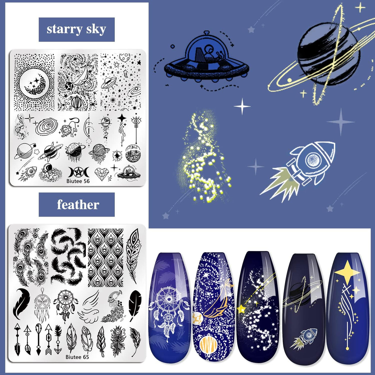 NBHS Nail Stamping Plates Kit – 15pcs Templates with Stamper & Scraper