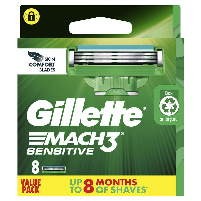 Gillette Mach3 Sensitive Razor Blade Refills 8 Pack