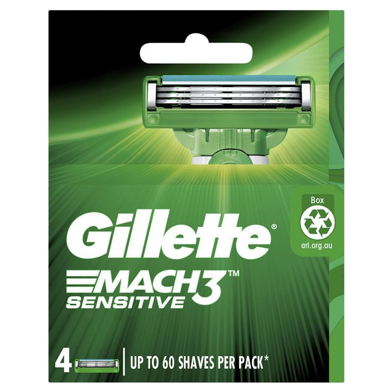 Gillette Mach3 Sensitive Razor Blade Refills 4 Pack