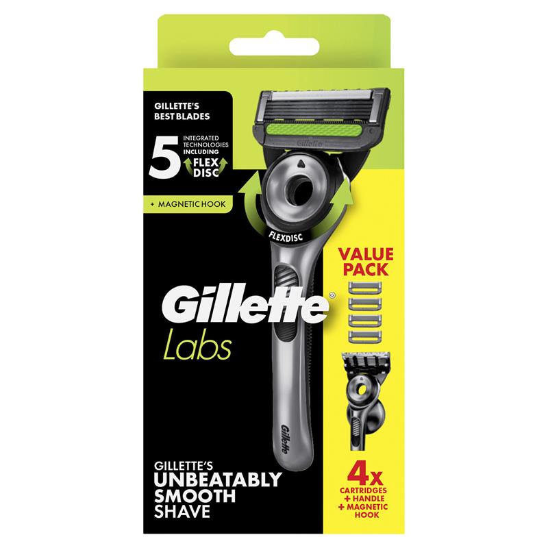 Gillette Labs Exfoliating Razor with 4 Blade Refills and Hook Stand