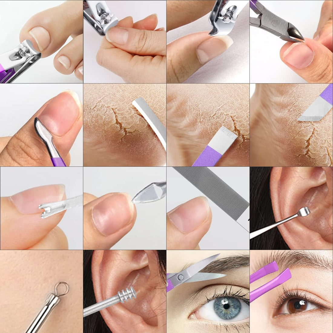 NBHS 16-Piece Manicure & Pedicure Kit – Violet Stainless Steel Clippers