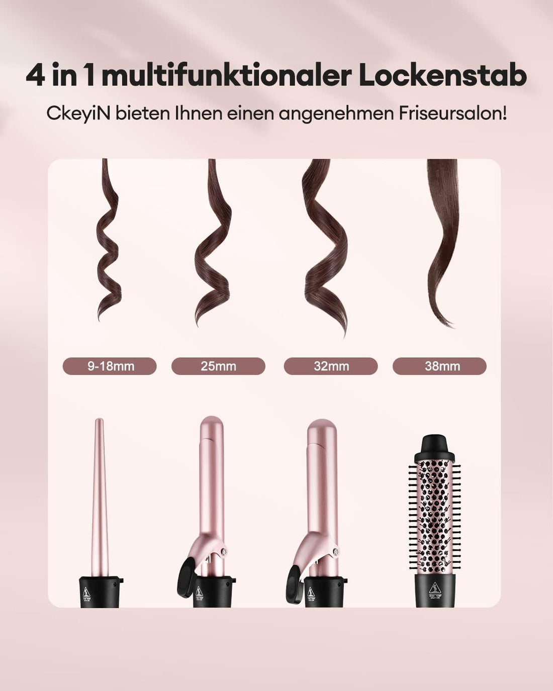 NBHS 4-in-1 Curling Iron Set – Interchangeable Ceramic Barrels (9–38mm)