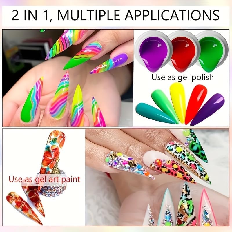 NBHS 36-Color Nail Art Gel Paint Kit – Includes 15 Professional Brushes