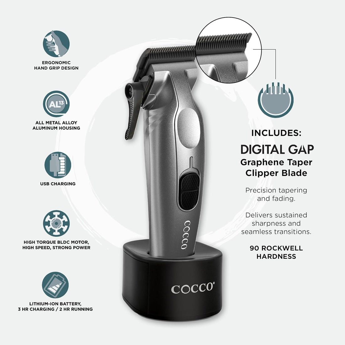 Cocco Veloce Pro Hair Clipper – Matte Grey Professional Cordless