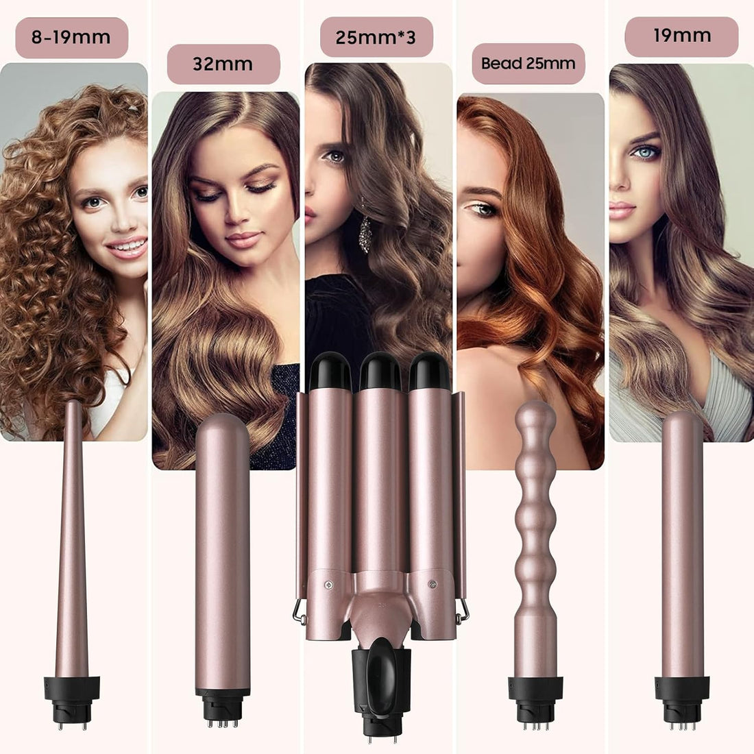 NBHS 5-in-1 Curling Iron Set – Ceramic Barrels & Adjustable Temperature