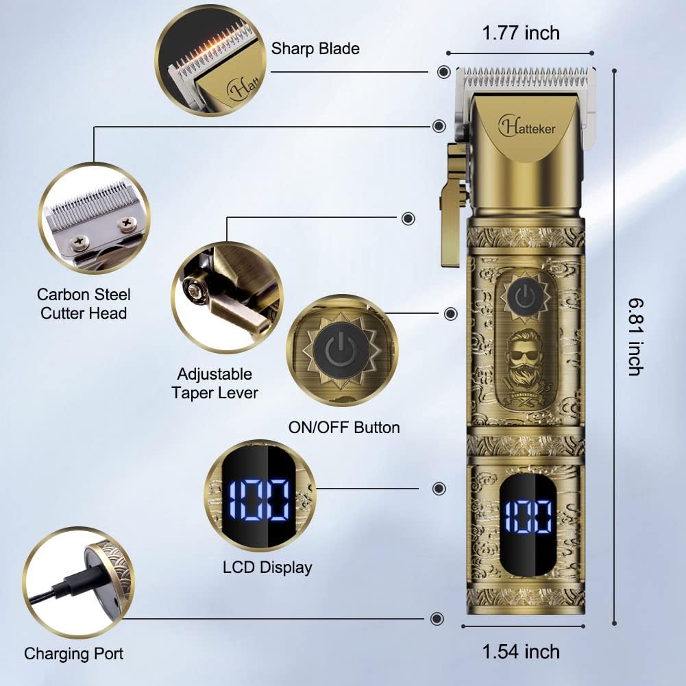 NBHS Cordless Affordable Hair Clippers Rechargeable LED Display (Gold)
