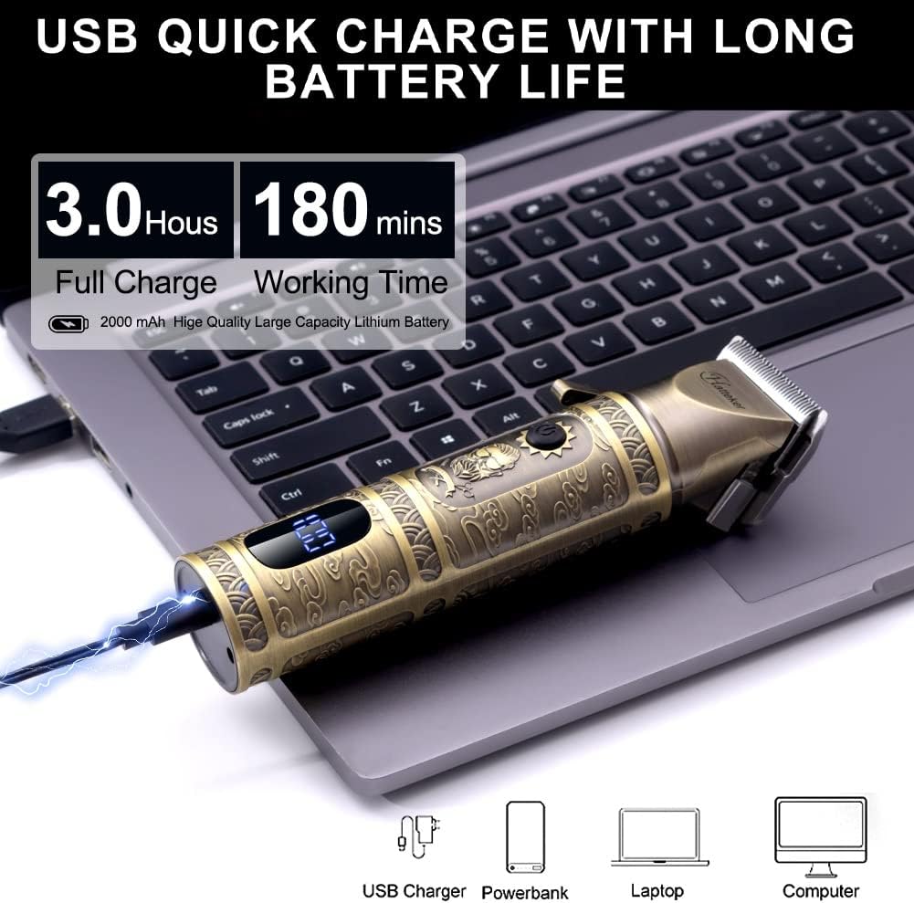NBHS Cordless Affordable Hair Clippers Rechargeable LED Display (Gold)