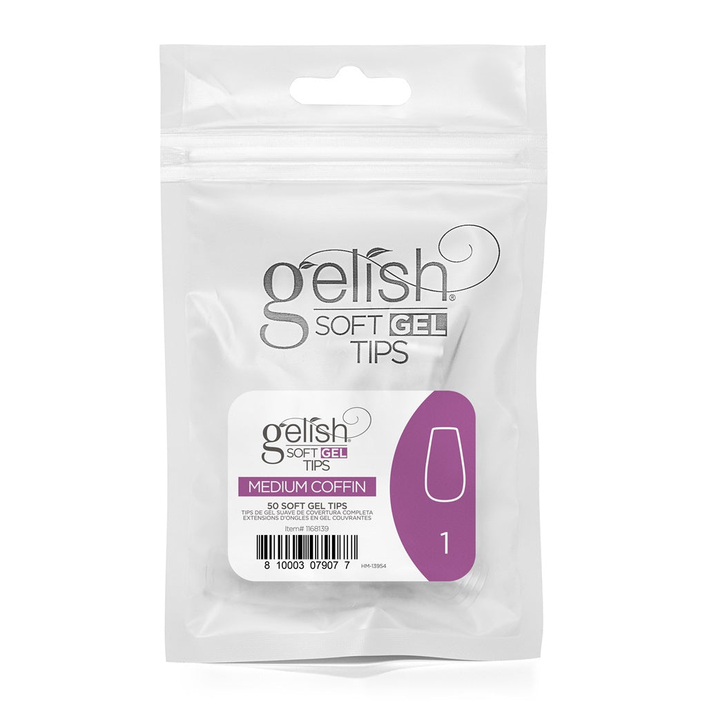 Gelish Soft Gel Tips Medium Coffin Size 1 50 Pack Refill
