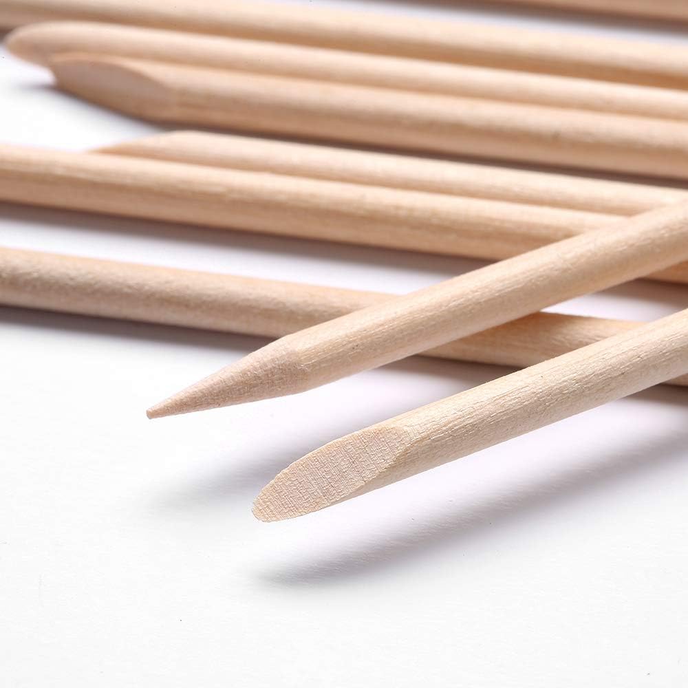 NBHS Borogo 100 Pcs Orange Wood Nail Sticks – Dual-End Cuticle Pushers