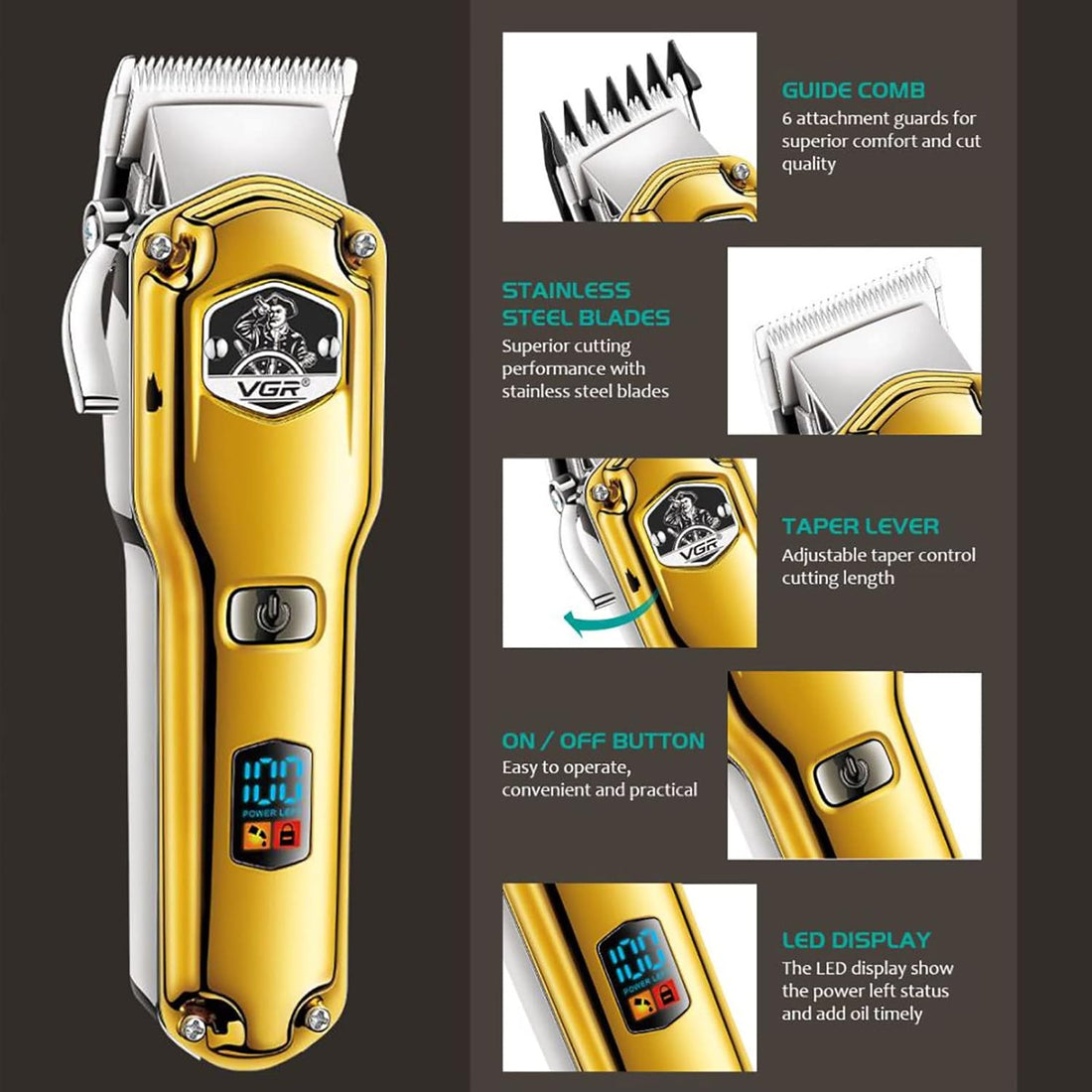 NBHS Cordless Affordable Hair Clippers LED Display Waterproof USB Rechargeable