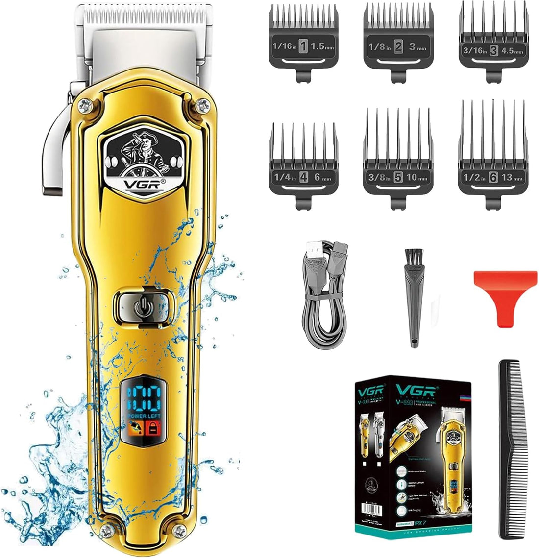 NBHS Cordless Affordable Hair Clippers LED Display Waterproof USB Rechargeable