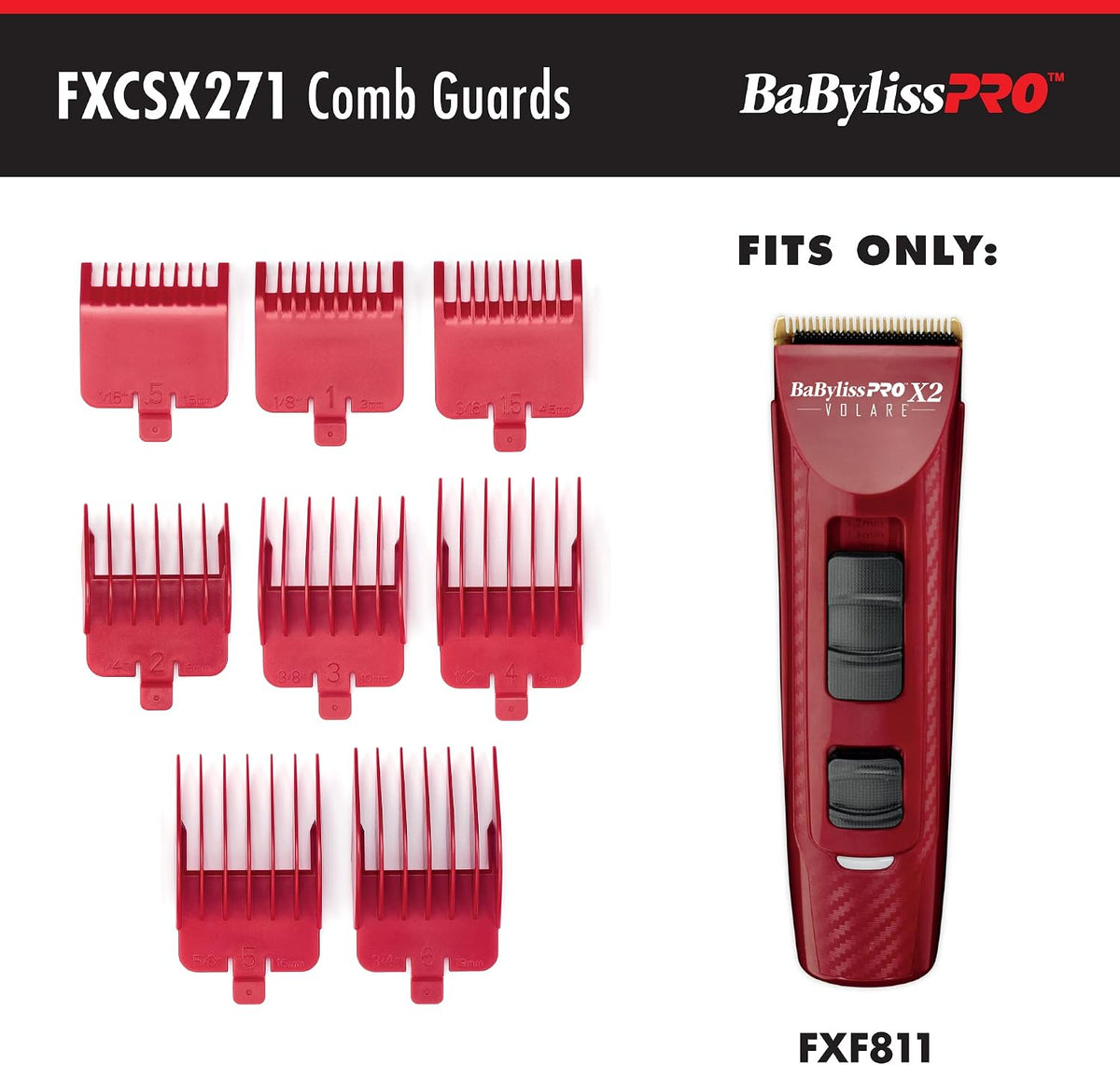 BaBylissPRO 8 Piece Comb Attachment Set Red