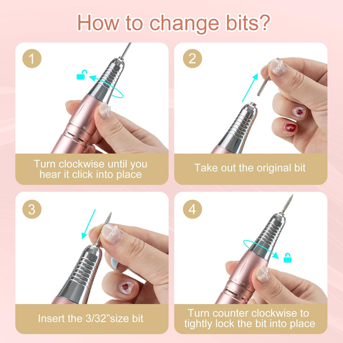 NBHS 35,000 RPM Professional Rechargeable Nail Drill – Pink E-File