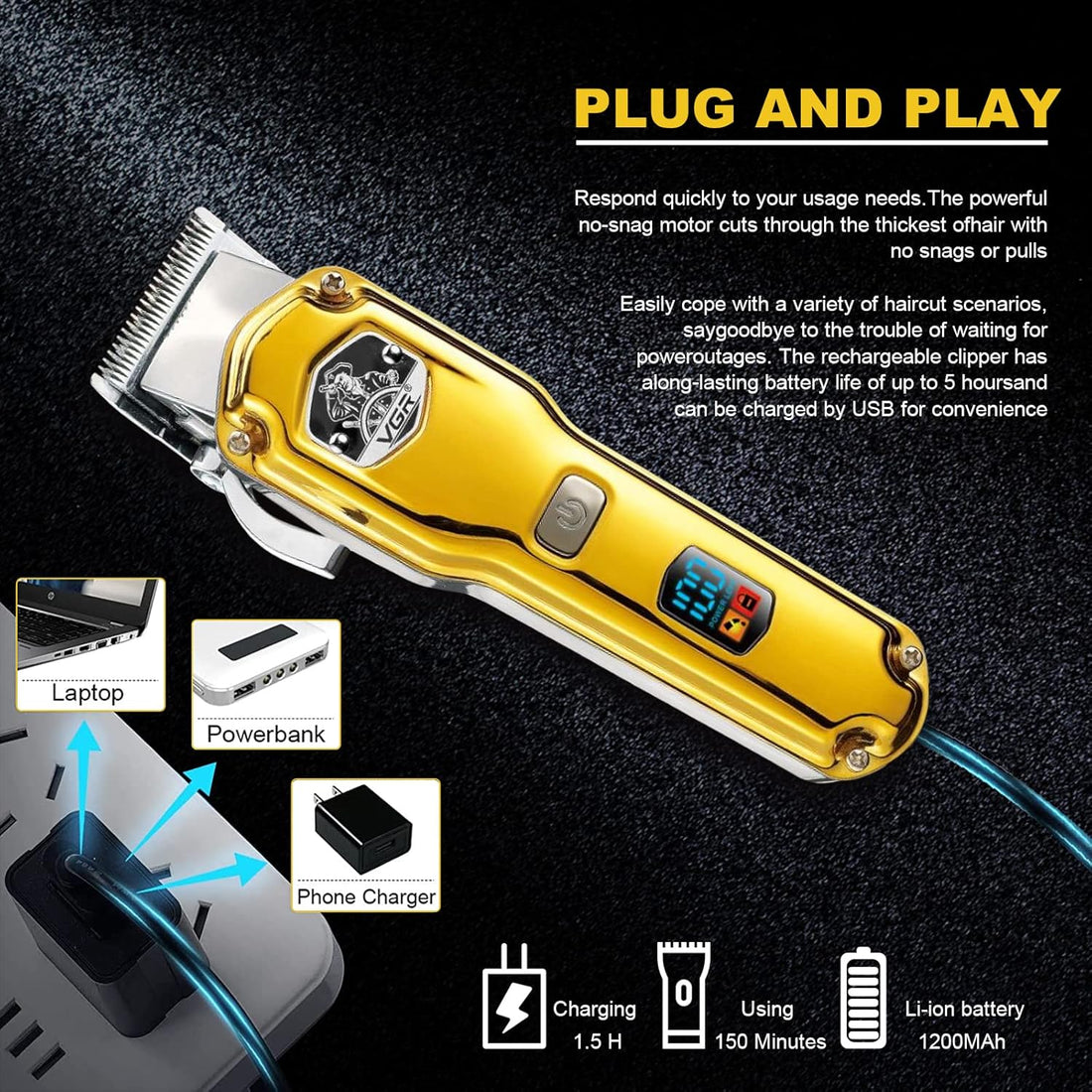 NBHS Cordless Affordable Hair Clippers LED Display Waterproof USB Rechargeable
