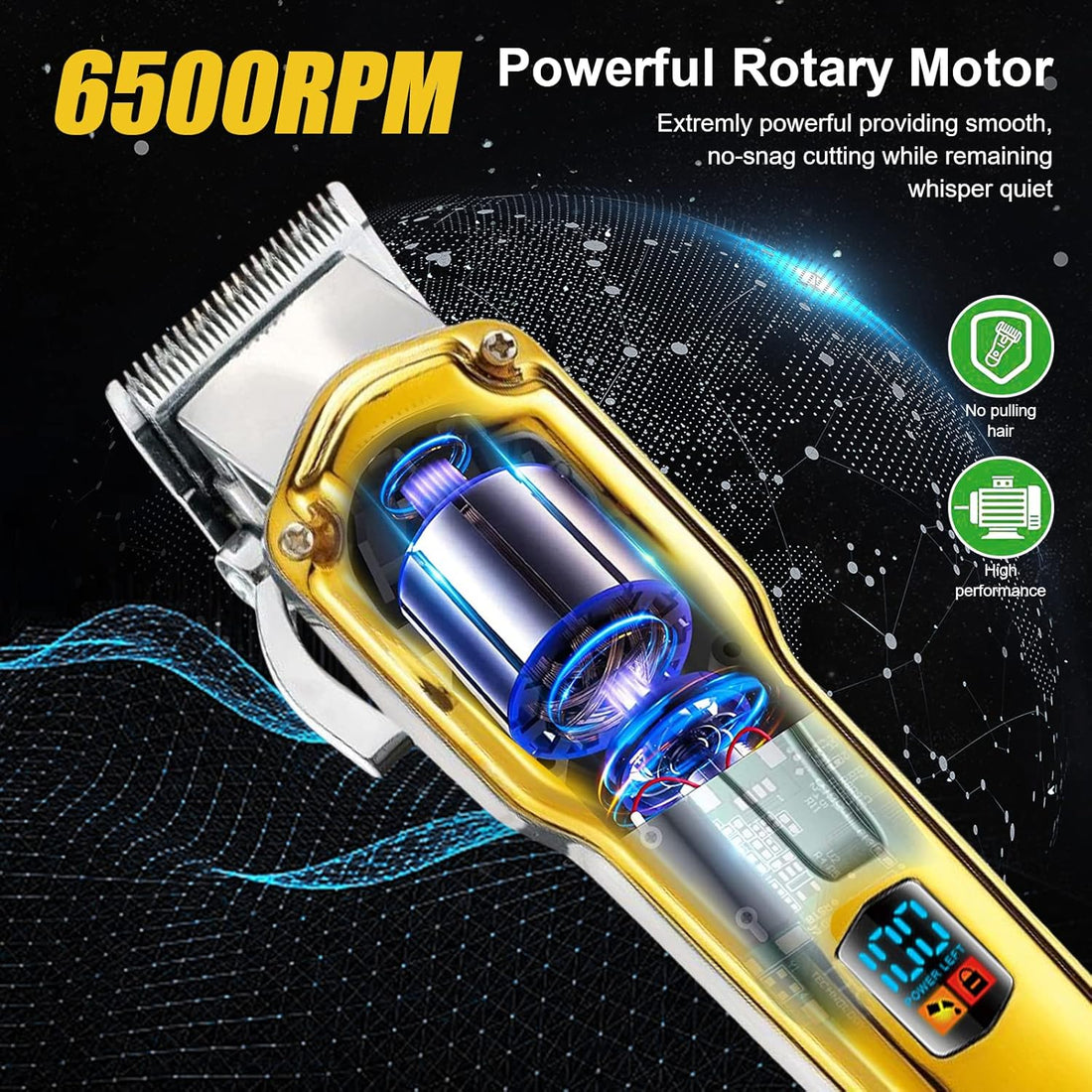 NBHS Cordless Affordable Hair Clippers LED Display Waterproof USB Rechargeable