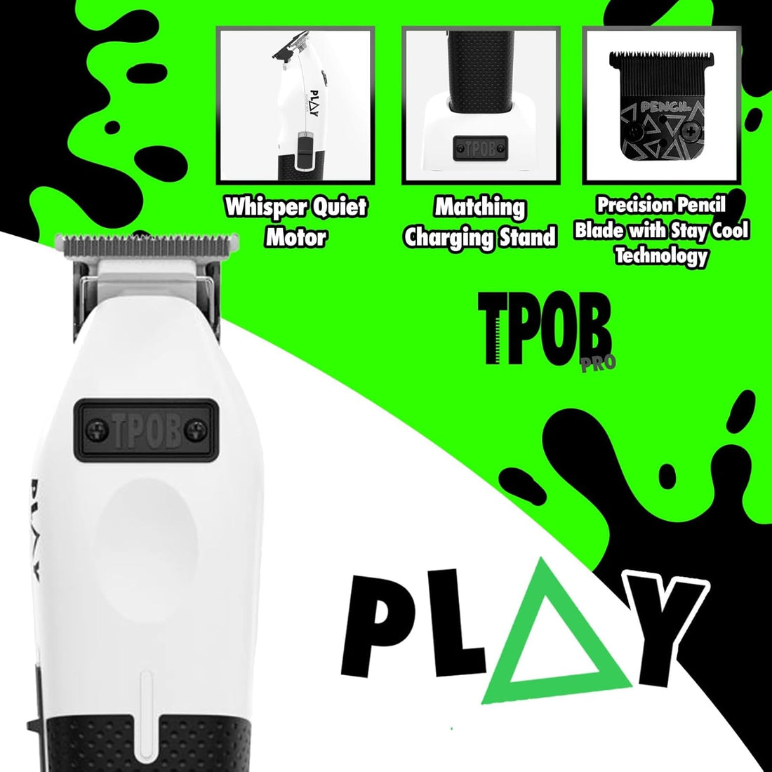 TPOB Play White Hair Trimmer for Men – 7000 RPM with Black Grips NBHS