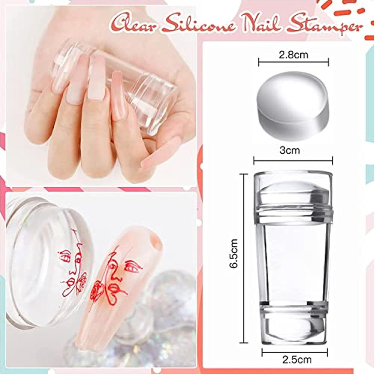 NBHS 12-Piece Nail Stamper Kit – Clear Silicone Stampers with Scrapers