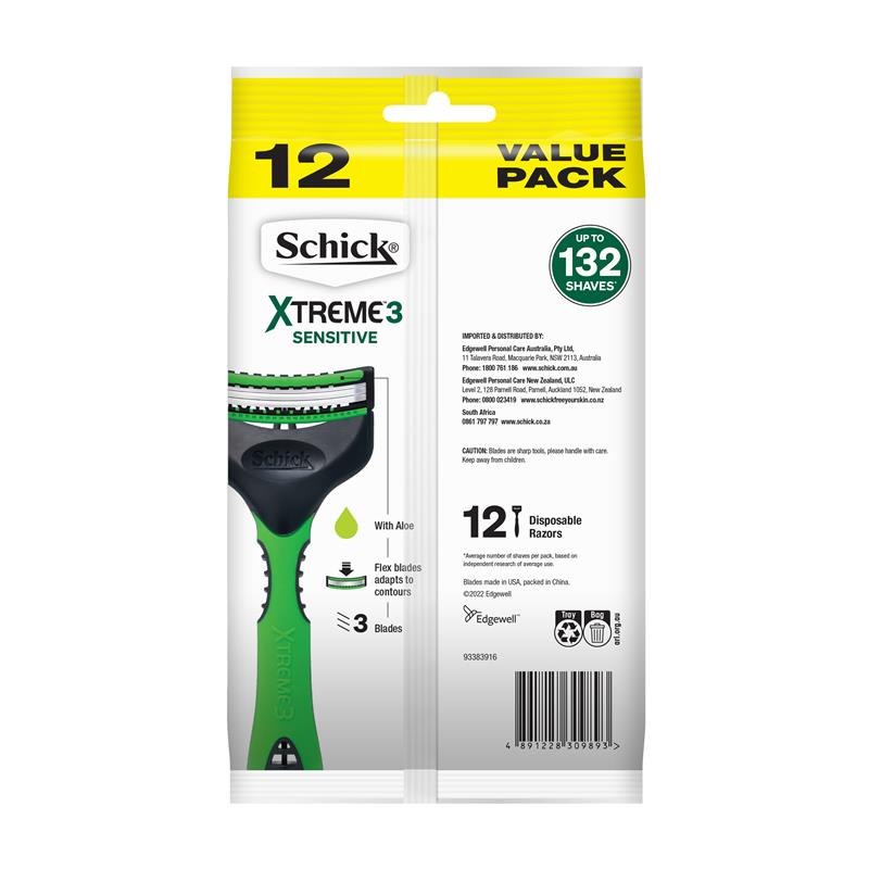 Schick Xtreme 3 Sensitive Disposable Razors 12 Pack
