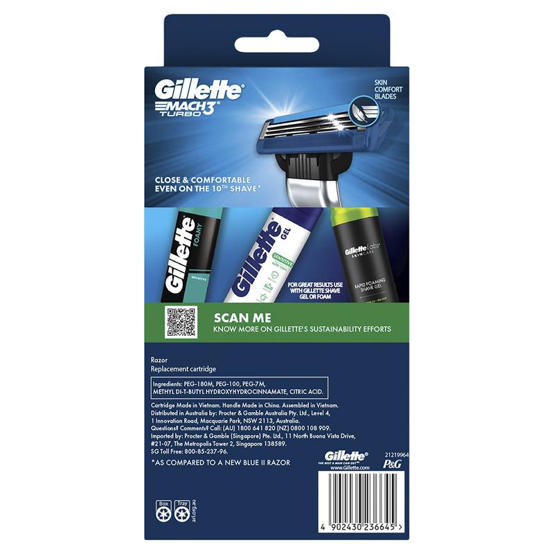Gillette Mach3 Turbo 3D Razor with 2 Blades