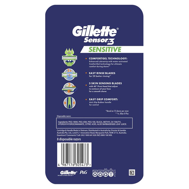 Gillette Sensor3 Sensitive Disposable Razors 8 Pack