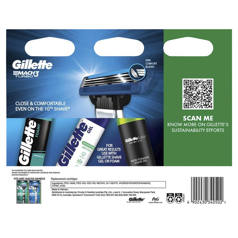 Gillette Mach3 Turbo 3D Razor Blade Refills 10 Pack