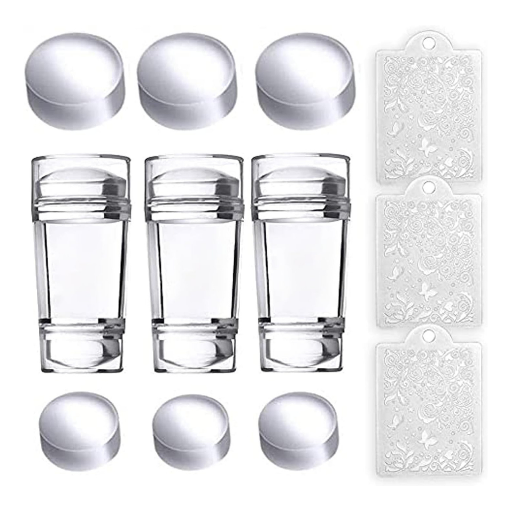 NBHS 12-Piece Nail Stamper Kit – Clear Silicone Stampers with Scrapers