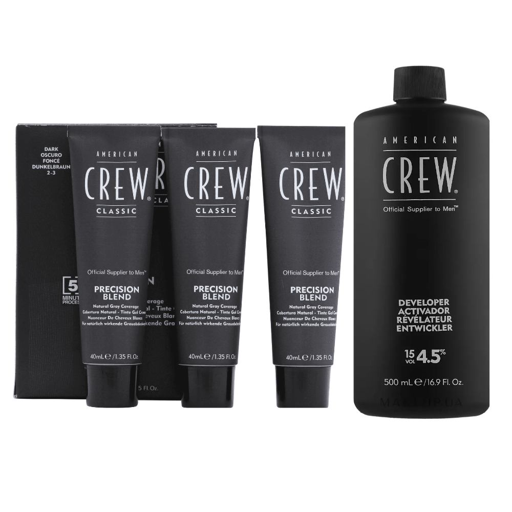 American Crew Precision Blend Dark Hair Color 2-3 - 3x40ml with Developer 15VOL - Bundle