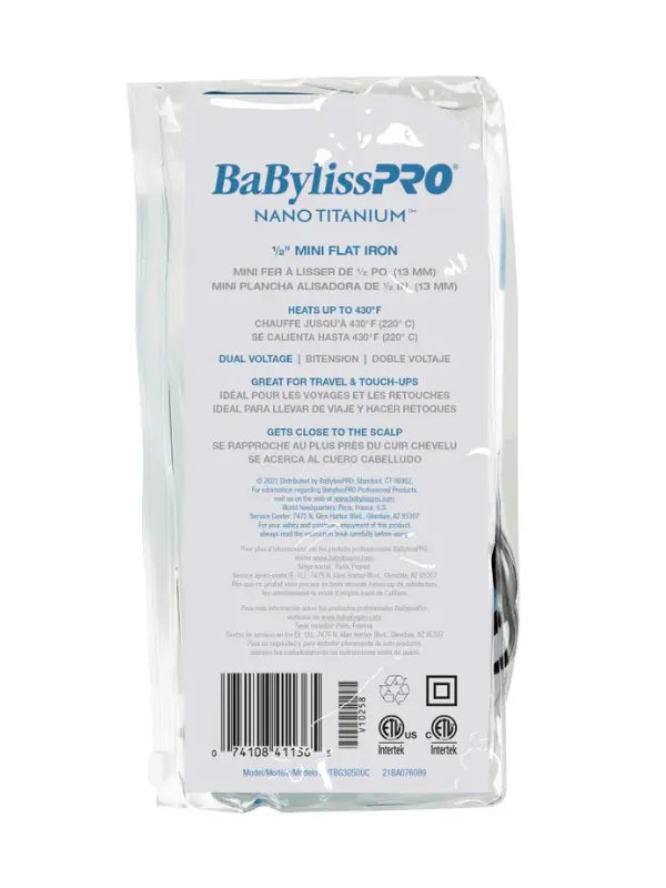 BaBylissPRO Nano Titanium Mini Iron & Pouch #BNTBG3050UC