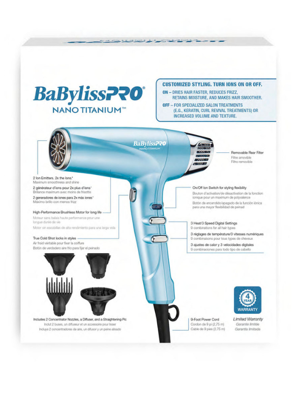 BaBylissPRO Nano Titanium Blue High Speed Dual Ionic Dryer #BNT9100