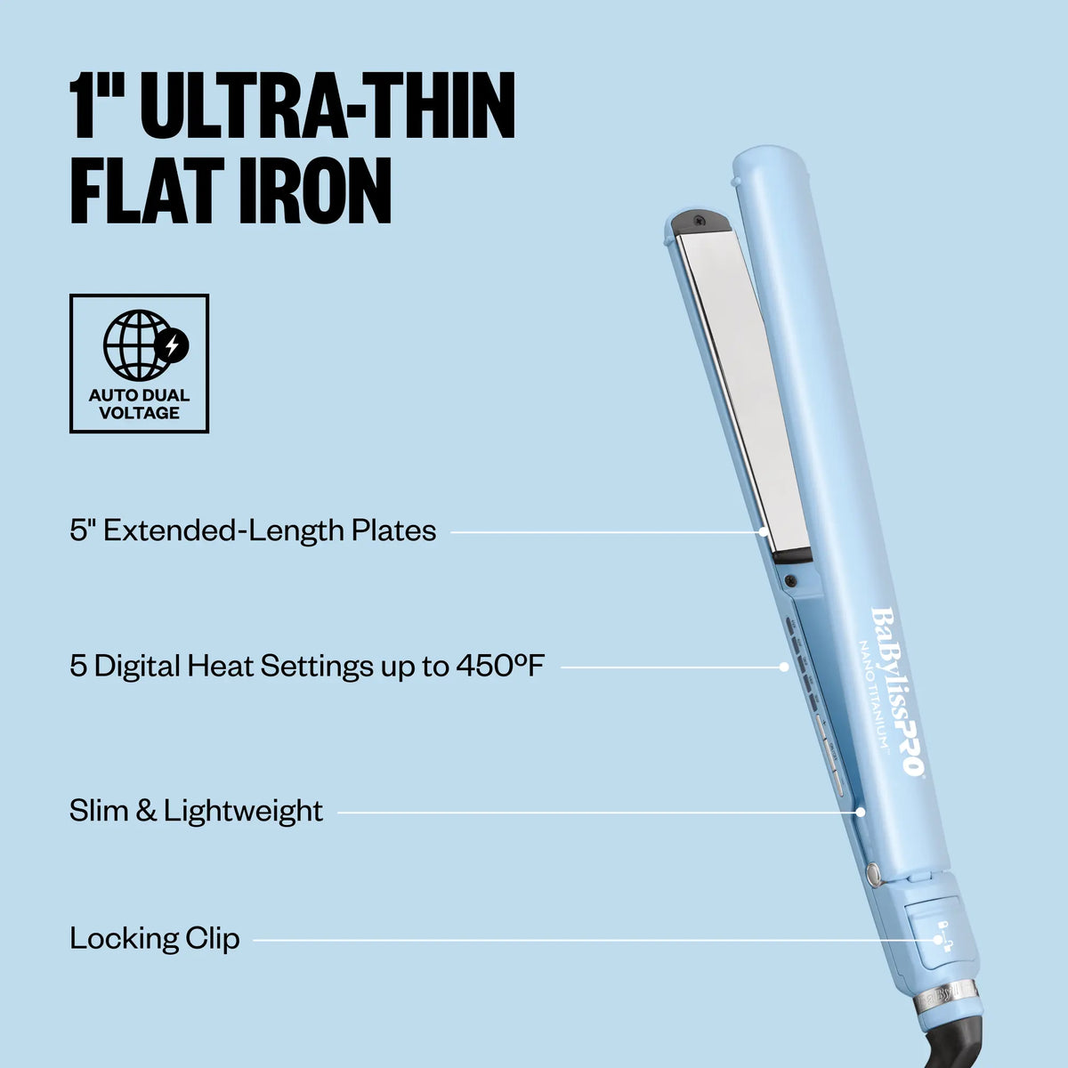 BaBylissPRO Limited Edition Iced Blue Nano Titanium 1" Ultra-Thin Flat Iron #BNT4172TLB