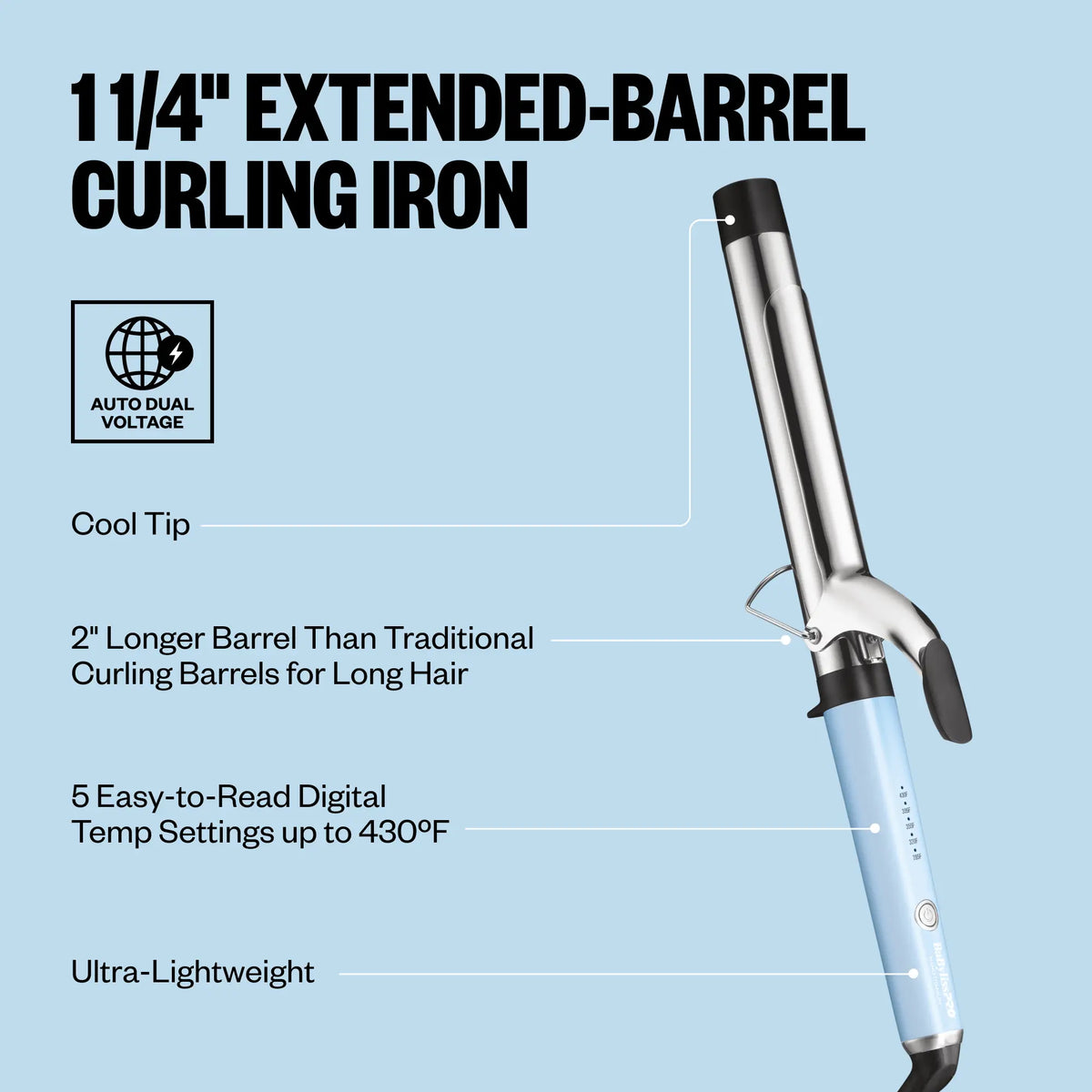 BaBylissPRO Limited Edition Iced Blue Nano Titanium Extended-Barrel Curling Iron #BNTW125XLLB