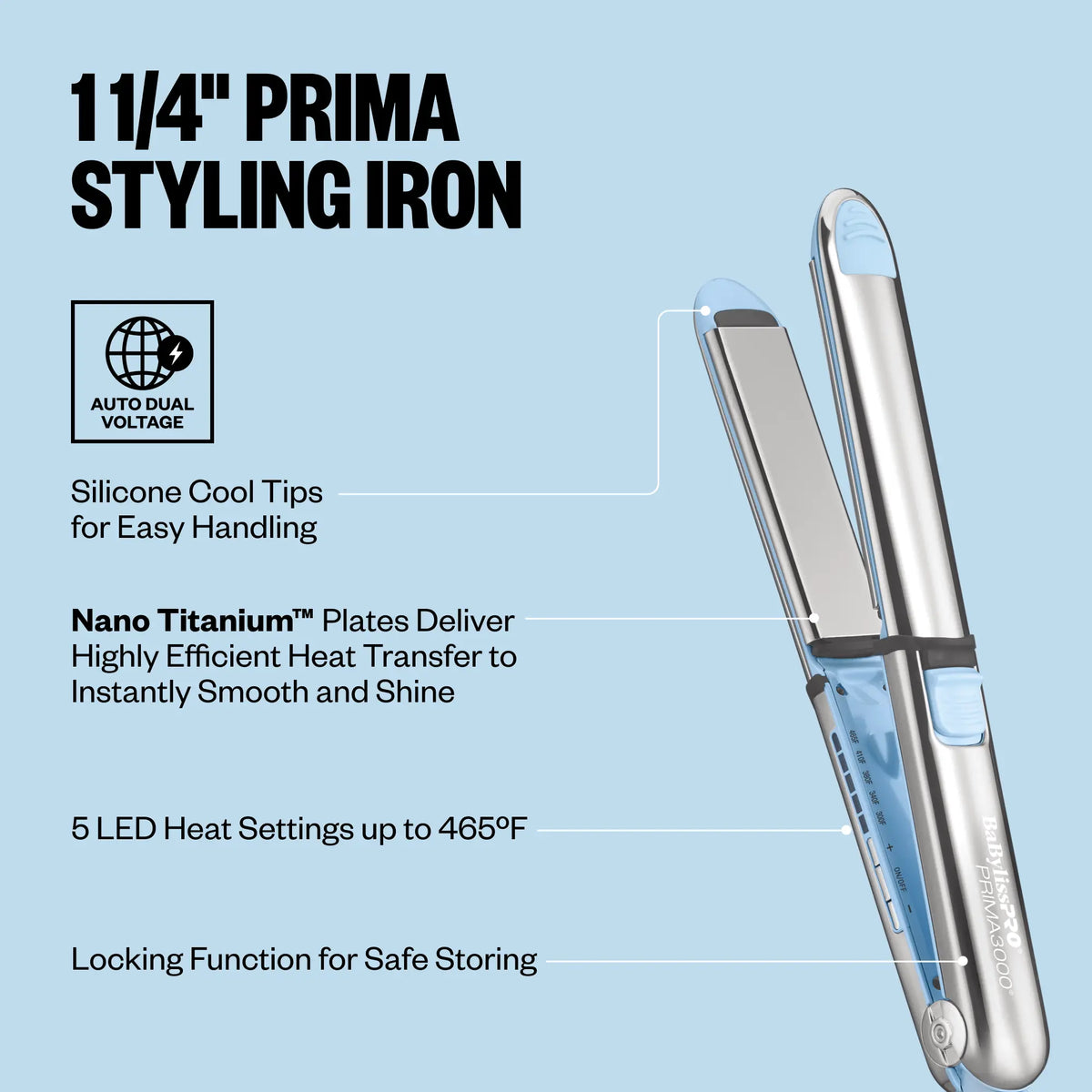 BaBylissPRO Limited Edition Iced Blue Nano Titanium 1 1/4" Prima 3000 Styling Iron #BNT3000TLB