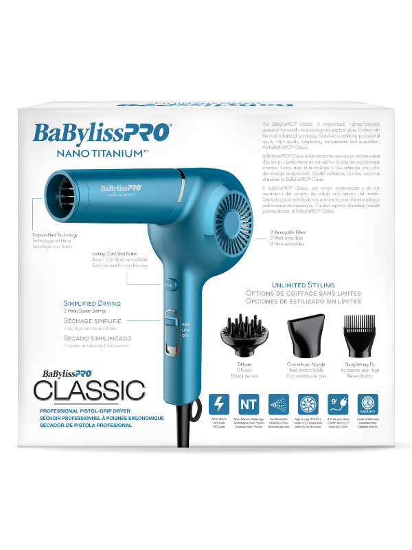 BaBylissPRO Nano Titanium Blue Classic Pistol Hair Dryer #BNT5175UC