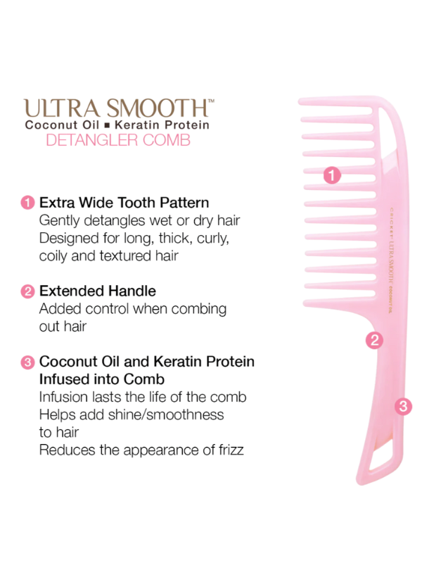 Cricket Ultra Smooth Pink Coconut Detangler Comb #5515155