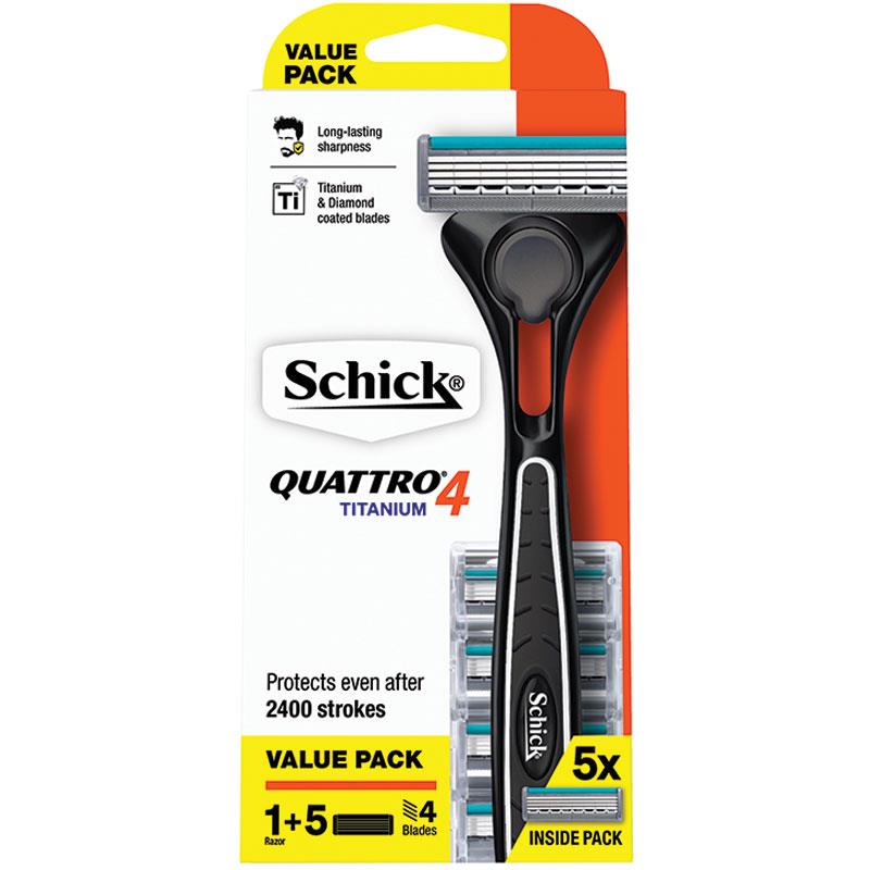 Schick Quattro Razor Value Pack with 5 Blade Refills