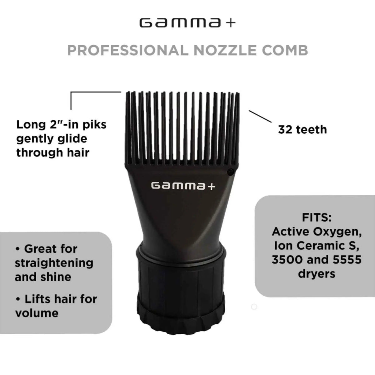 Gamma+ Hair Dryer Nozzle Comb Attachment Universal Fit #GPNOZB