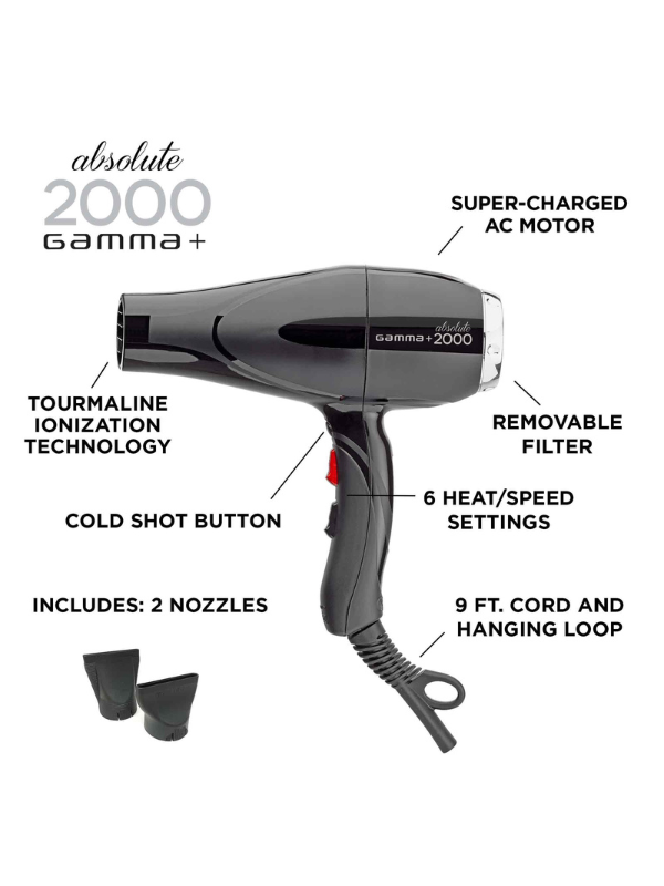 Gamma+ Absolute 2000 Hair Dryer – High Heat & Fastest Drying