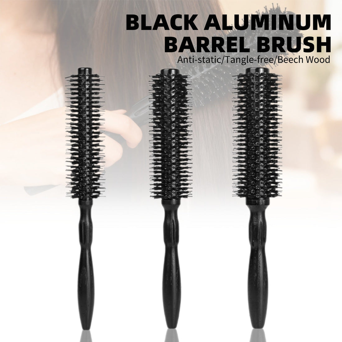 Wooden Round Hair Brush – Heat-Resistant Nylon Bristles Size 10, 12, 14