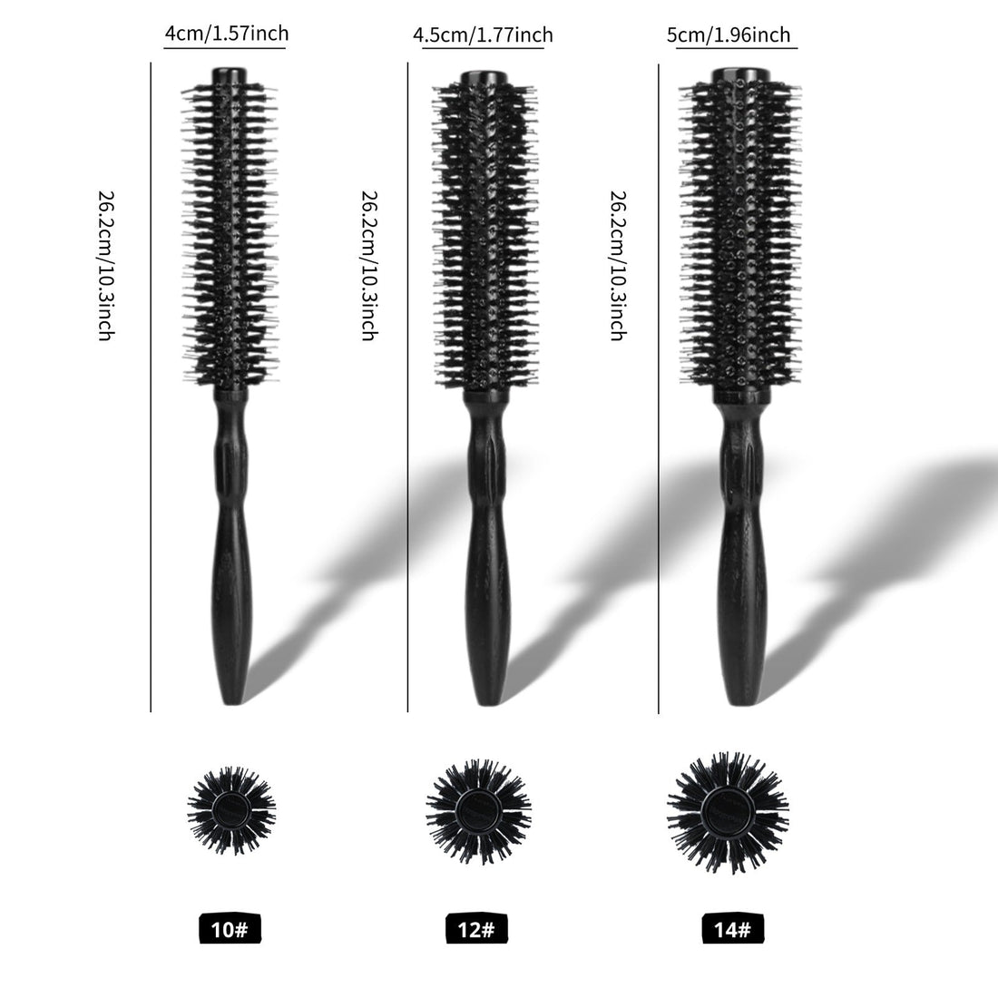 Wooden Round Hair Brush – Heat-Resistant Nylon Bristles Size 10, 12, 14